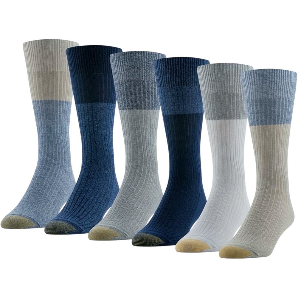 Gold Toe Goldtoe Mens Shoe Size 6-12.5 Casual Ribbed Crew Socks 6 Pack AquaFX - Picture 8 of 8
